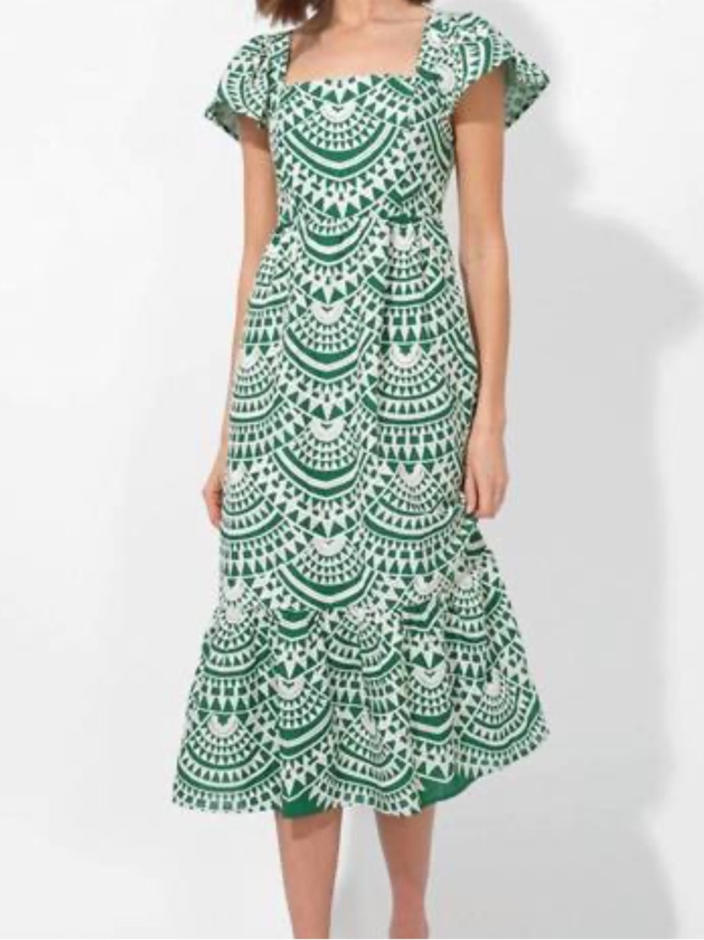 NWT Adelyn Rae Emerald and Cream Geometric Square-Neck crochet Midi Dress L - Picture 2 of 16